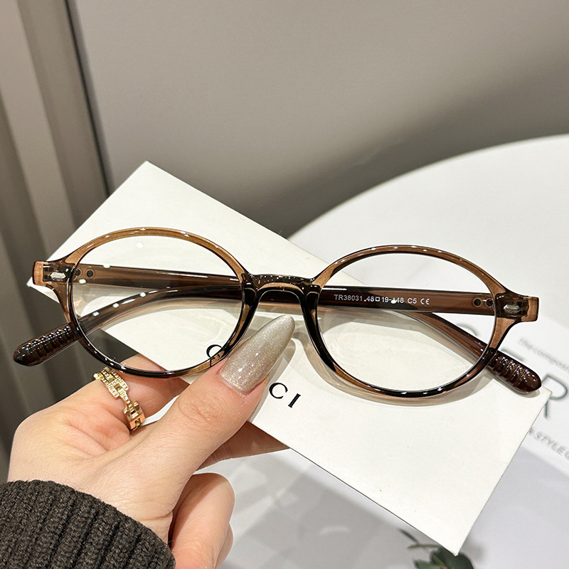 ‌Fake Nerd Oval Frame Women's Tortoiseshell Glasses, Ultra-Light TR90 Plain Face Eyeglass Frames 图5